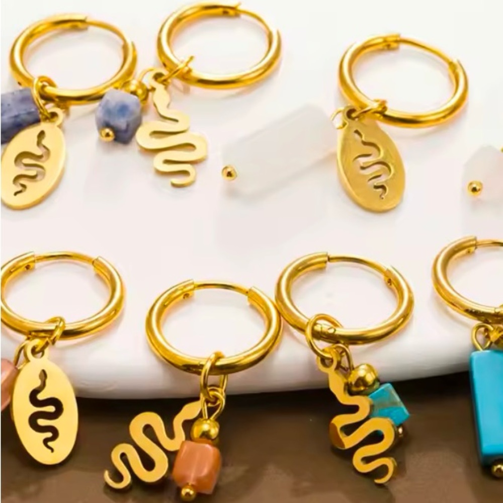 Earrings Snake Pattern, Gold Plated Stainless Ste… - image 5